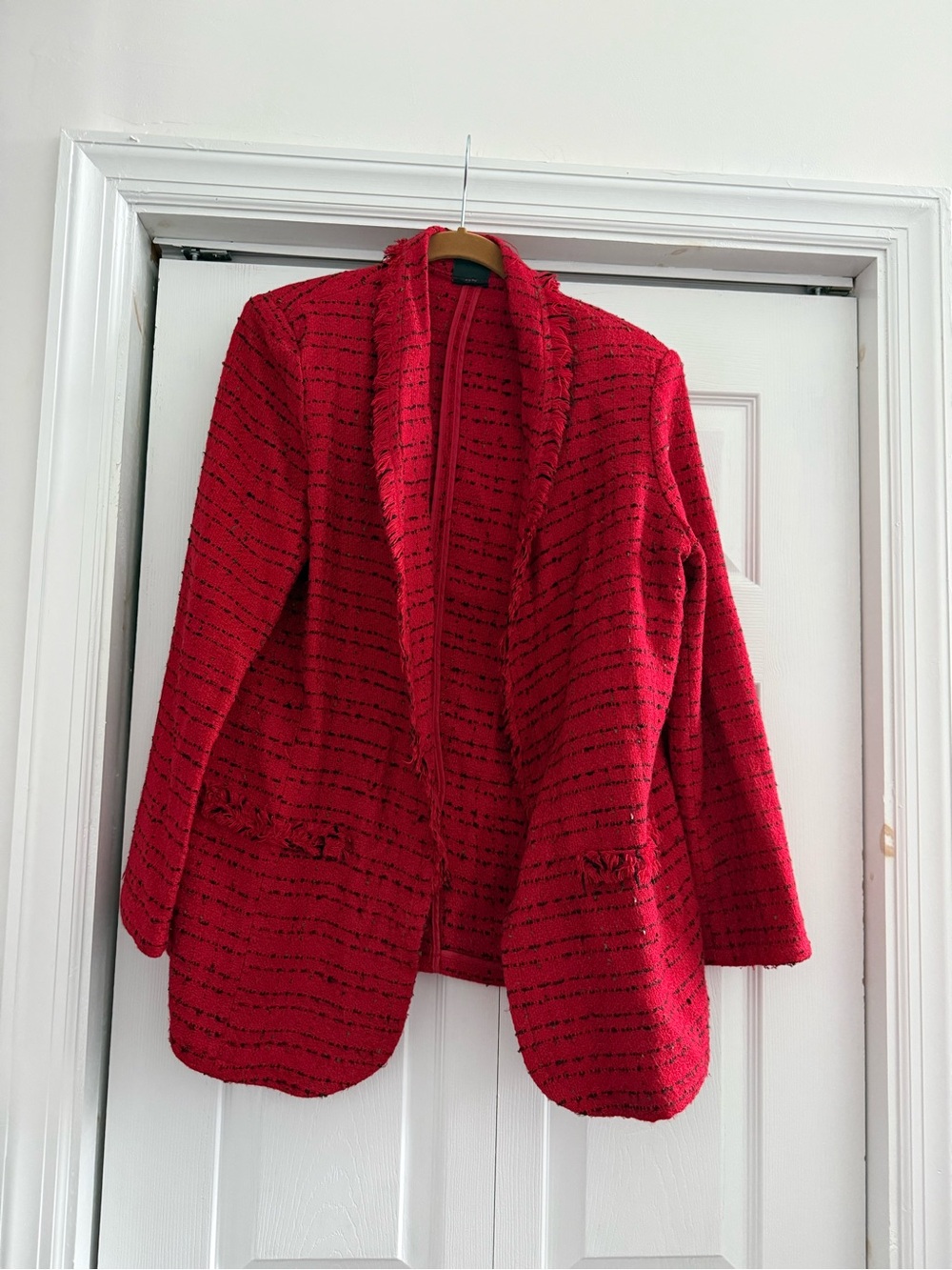 Women’s Red Open-Front Bouclé Jacket